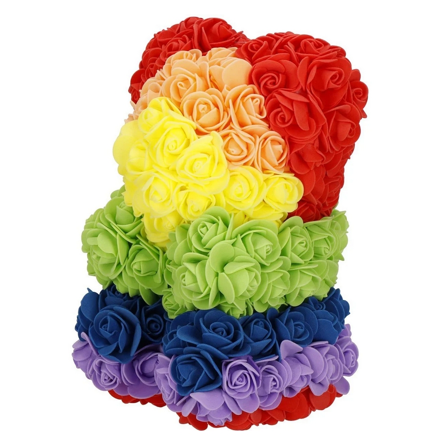 AMORE MIO Miś z róż kwiatów led tęczowy ozdoba prezent walentynki rose teddy + box 25cm - obrazek 5