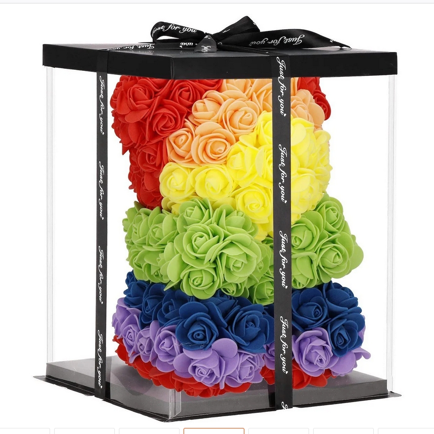 AMORE MIO Miś z róż kwiatów led tęczowy ozdoba prezent walentynki rose teddy + box 25cm - obrazek 6
