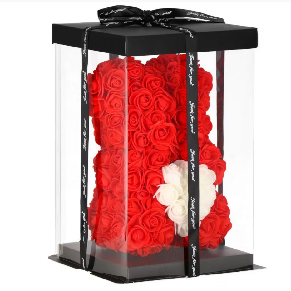 AMORE MIO Miś z róż kwiatów z sercem led serce ozdoba prezent walentynki rose teddy + box 25cm - obrazek 9