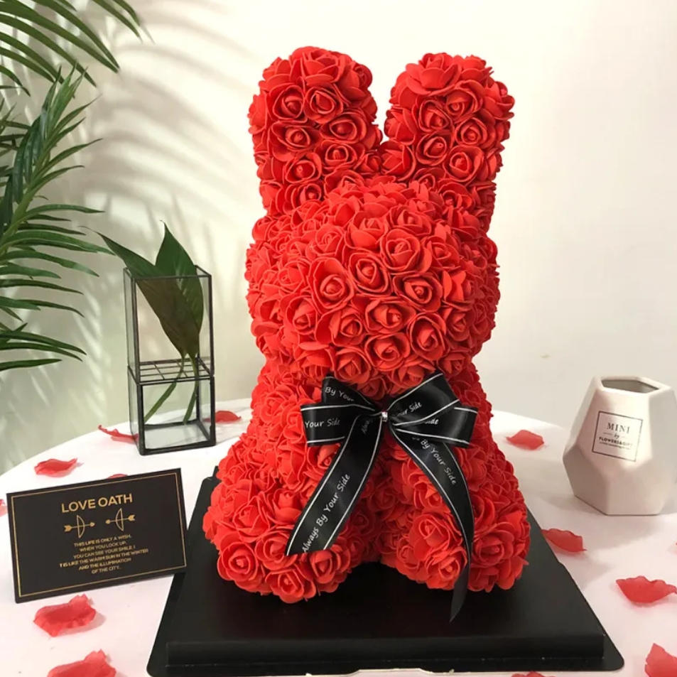 AMORE MIO Królik z róż kwiatów led ozdoba prezent walentynki rose bunny + box 25cm - obrazek 7
