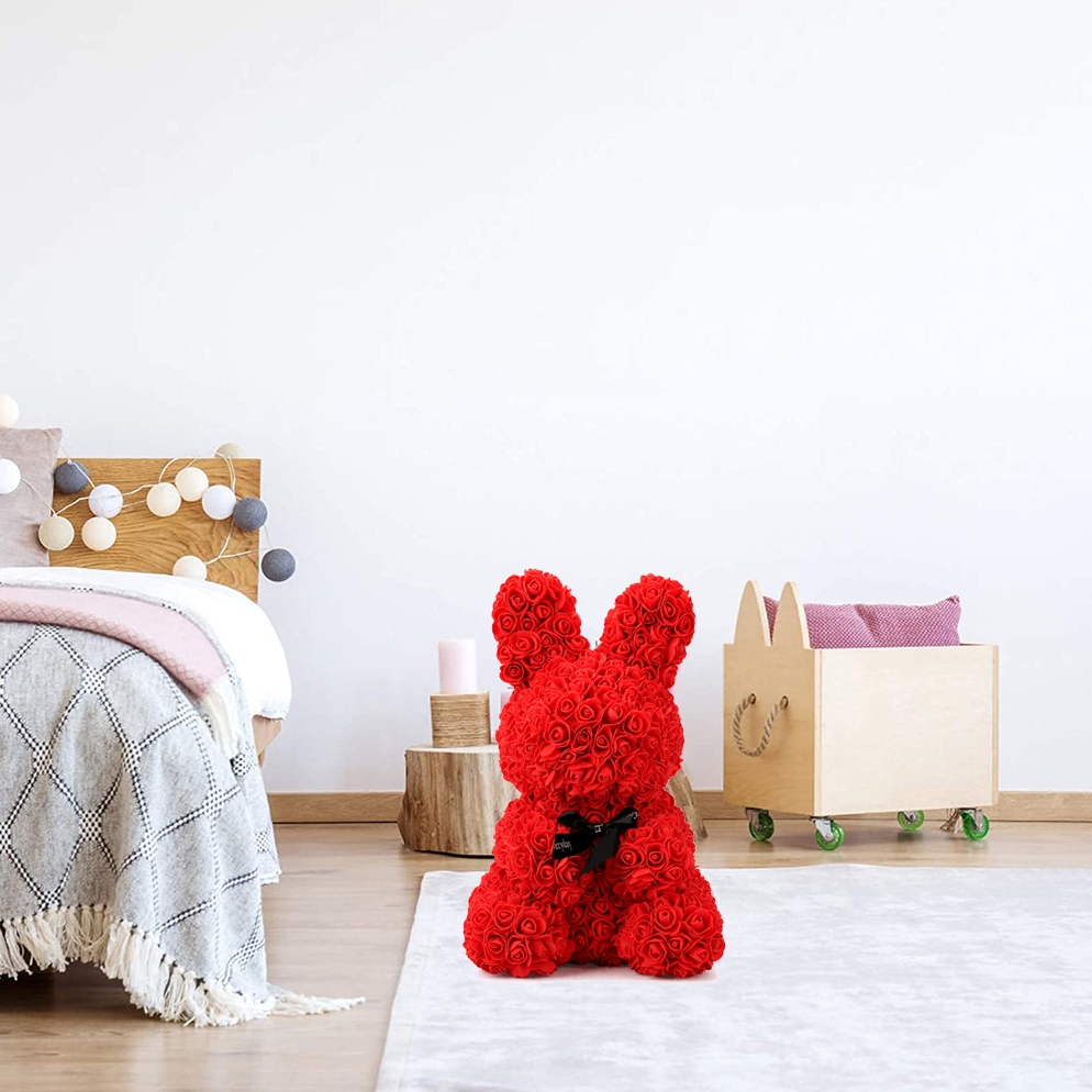 AMORE MIO Królik z róż kwiatów led ozdoba prezent walentynki rose bunny + box 25cm - obrazek 5