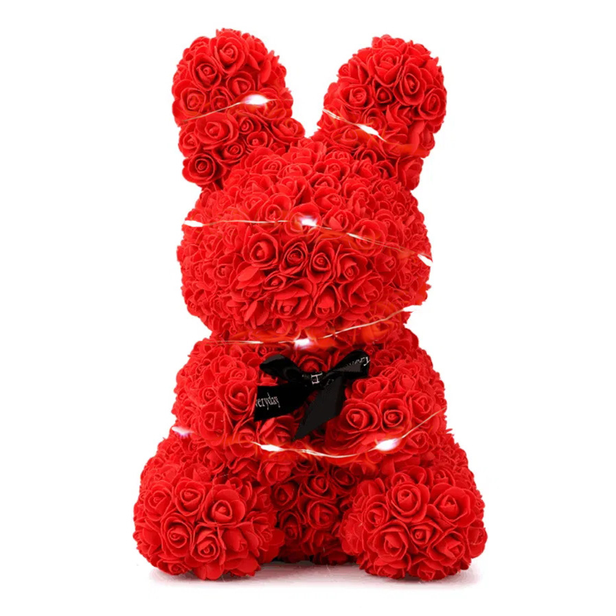 AMORE MIO Królik z róż kwiatów led ozdoba prezent walentynki rose bunny + box 25cm - obrazek 2