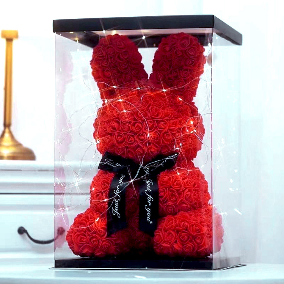 AMORE MIO Królik z róż kwiatów led ozdoba prezent walentynki rose bunny + box 25cm - obrazek 8