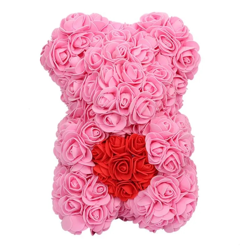 AMORE MIO Miś z róż kwiatów z sercem led serce ozdoba prezent walentynki rose teddy + box 25cm - obrazek 3