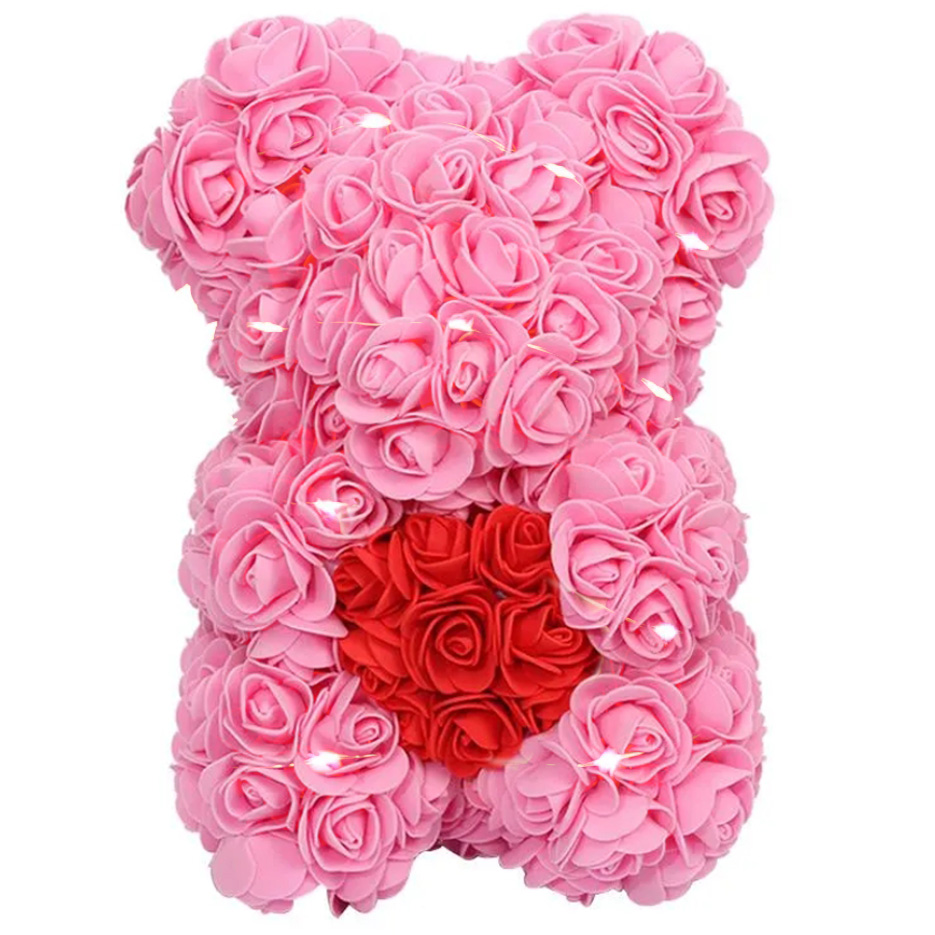 AMORE MIO Miś z róż kwiatów z sercem led serce ozdoba prezent walentynki rose teddy + box 25cm - obrazek 2