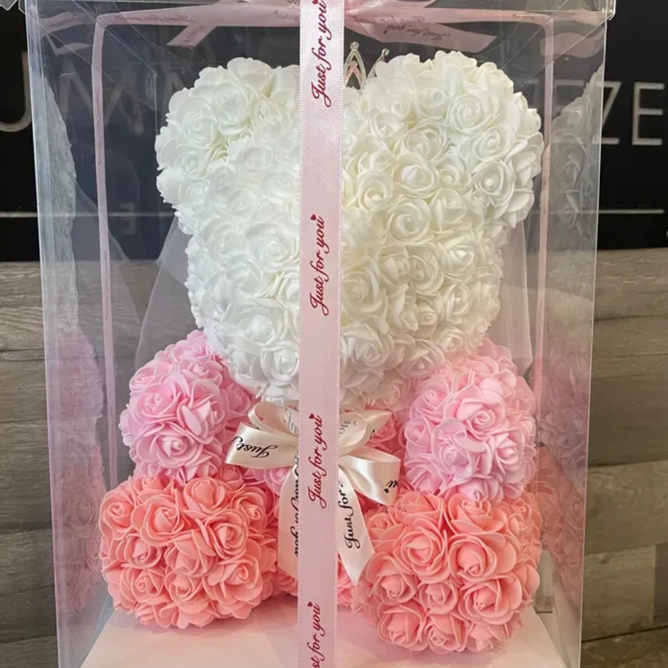 AMORE MIO Miś z róż kwiatów z sercem led serce ozdoba prezent walentynki rose teddy + box 25cm - obrazek 9