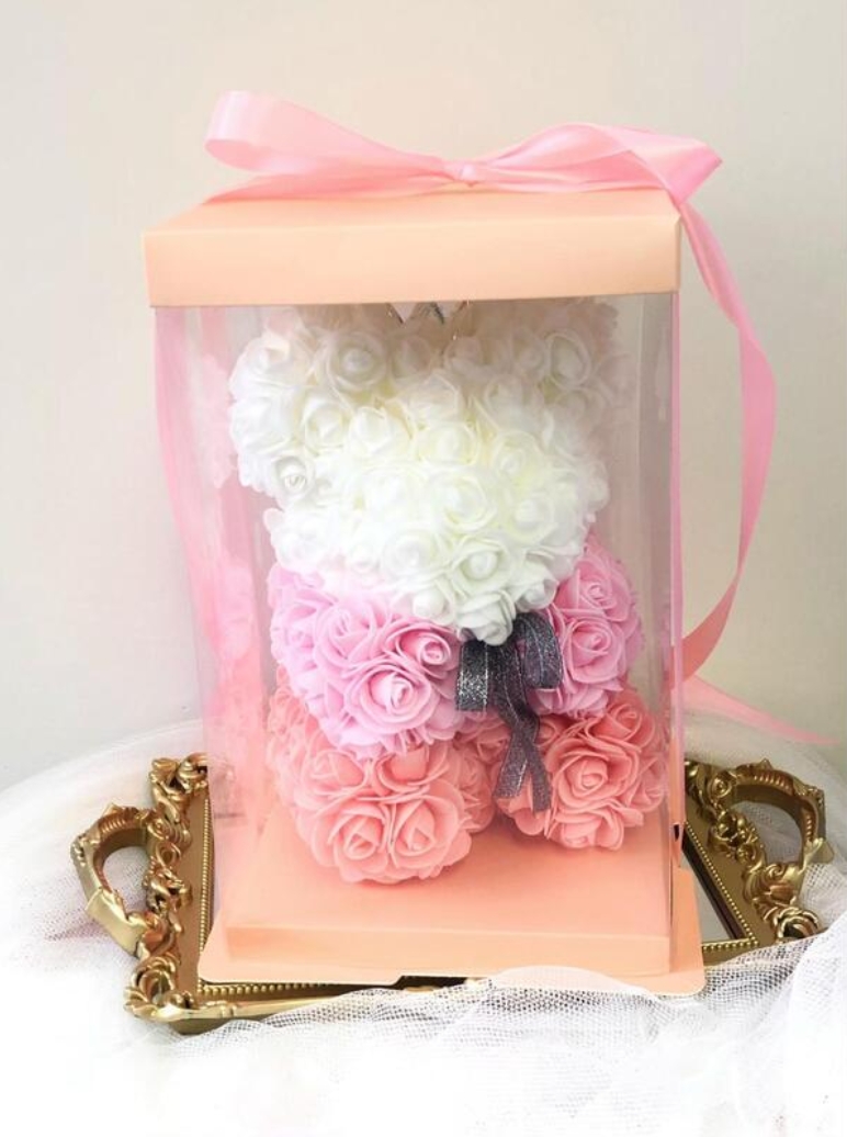 AMORE MIO Miś z róż kwiatów z sercem led serce ozdoba prezent walentynki rose teddy + box 25cm - obrazek 8