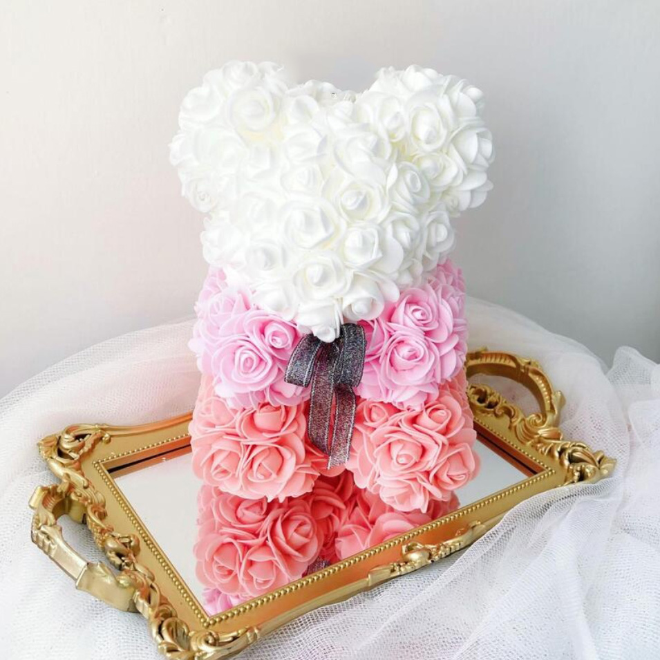 AMORE MIO Miś z róż kwiatów z sercem led serce ozdoba prezent walentynki rose teddy + box 25cm - obrazek 7