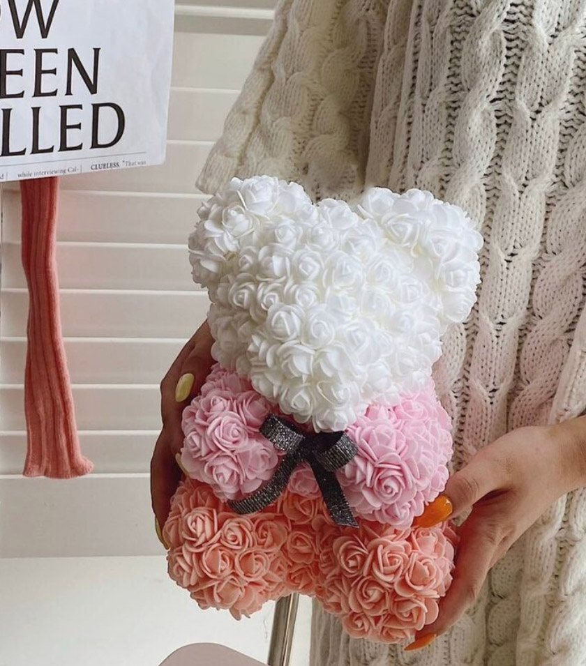 AMORE MIO Miś z róż kwiatów z sercem led serce ozdoba prezent walentynki rose teddy + box 25cm - obrazek 6