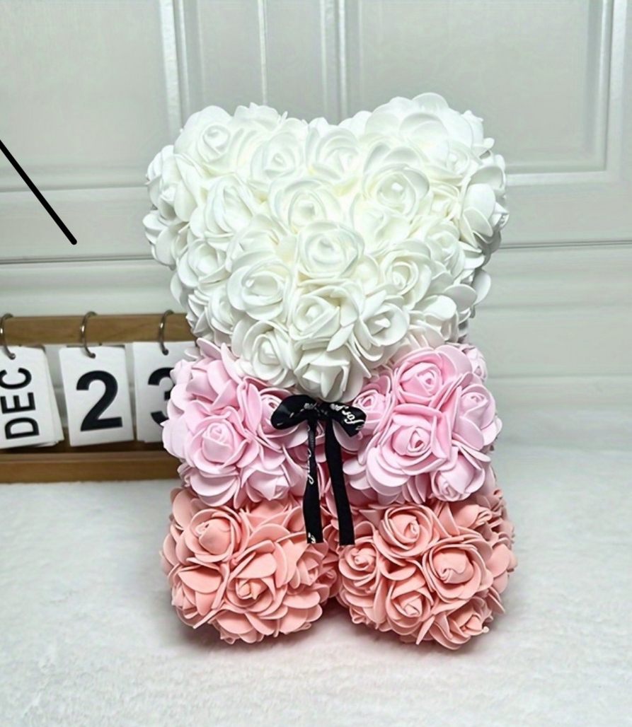 AMORE MIO Miś z róż kwiatów z sercem led serce ozdoba prezent walentynki rose teddy + box 25cm - obrazek 4