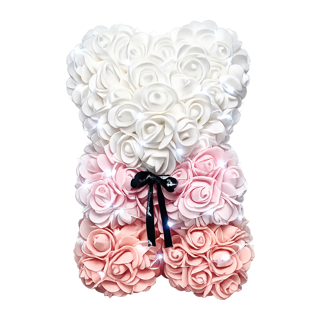 AMORE MIO Miś z róż kwiatów z sercem led serce ozdoba prezent walentynki rose teddy + box 25cm - obrazek 3