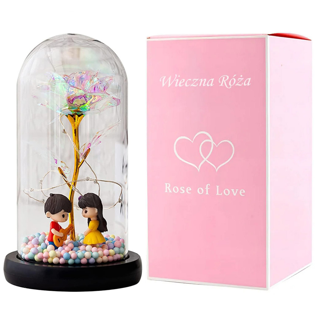 AMORE MIO Wieczna róża ozdoba świecąca led prezent dekoracja walentynki postacie