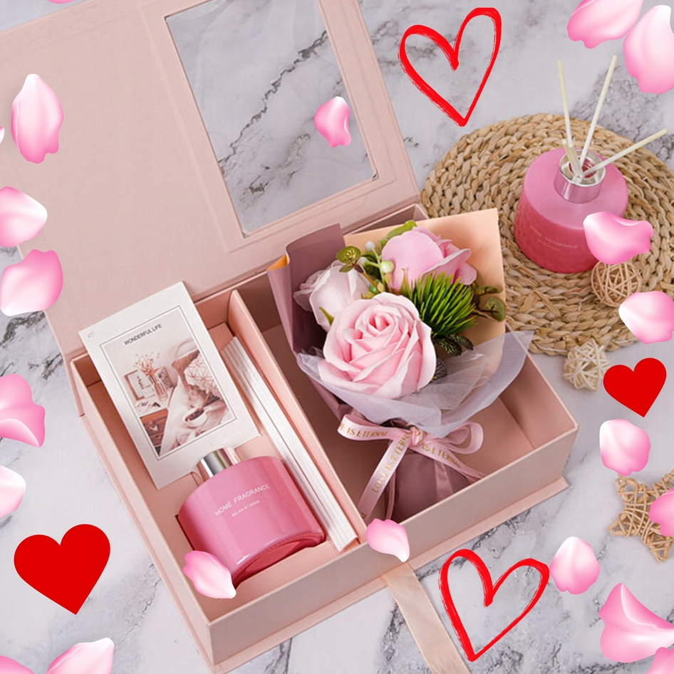 AMORE MIO Róże mydlane bukiet dyfuzor zapachowy zestaw prezentowy ozdoba prezent na walentynki flowerbox - obrazek 2