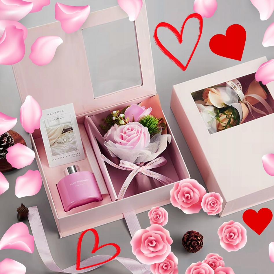 AMORE MIO Róże mydlane bukiet dyfuzor zapachowy zestaw prezentowy ozdoba prezent na walentynki flowerbox - obrazek 5
