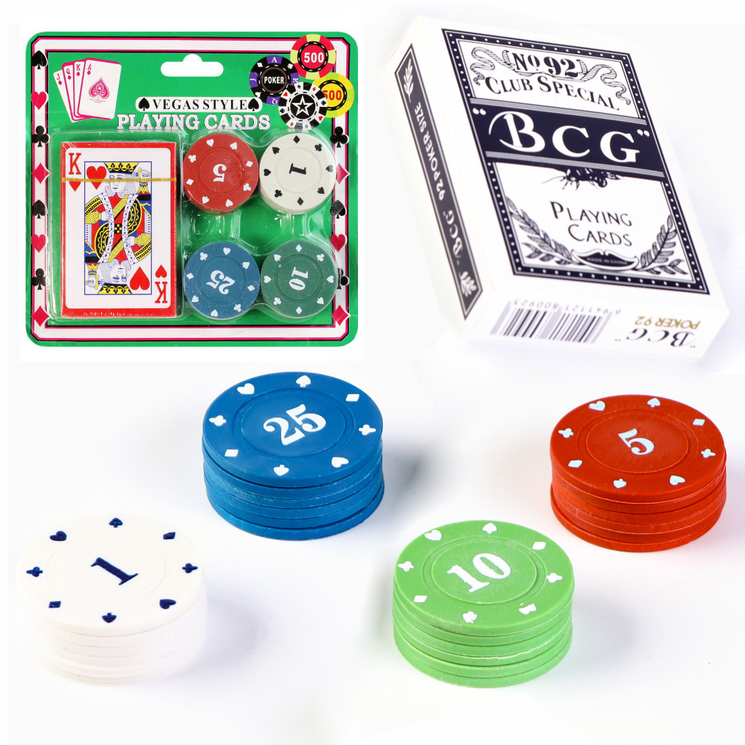 PLAYJOY Zestaw do pokera poker talia kart karty do gry z żetonami żetony 24szt