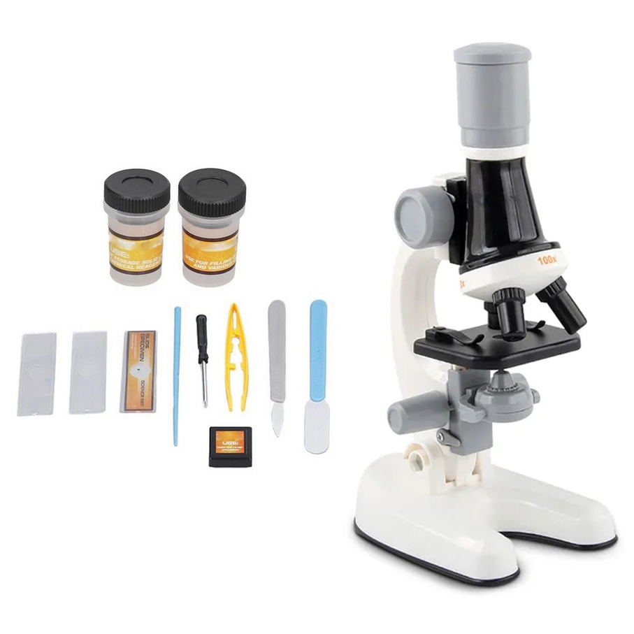 PLAYJOY Mikroskop naukowy optyczny laboratoryjny edukacyjny 3 obiektywy zoom 100x-1200x zestaw