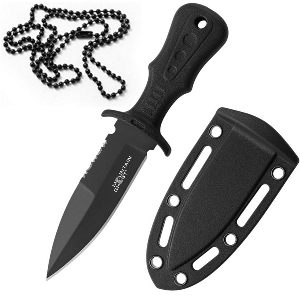 MOUNTAIN GHOST® Nóż taktyczny survivalowy wojskowy rzutka do rzucania sztylet kabura neck knife na szyję 12cm