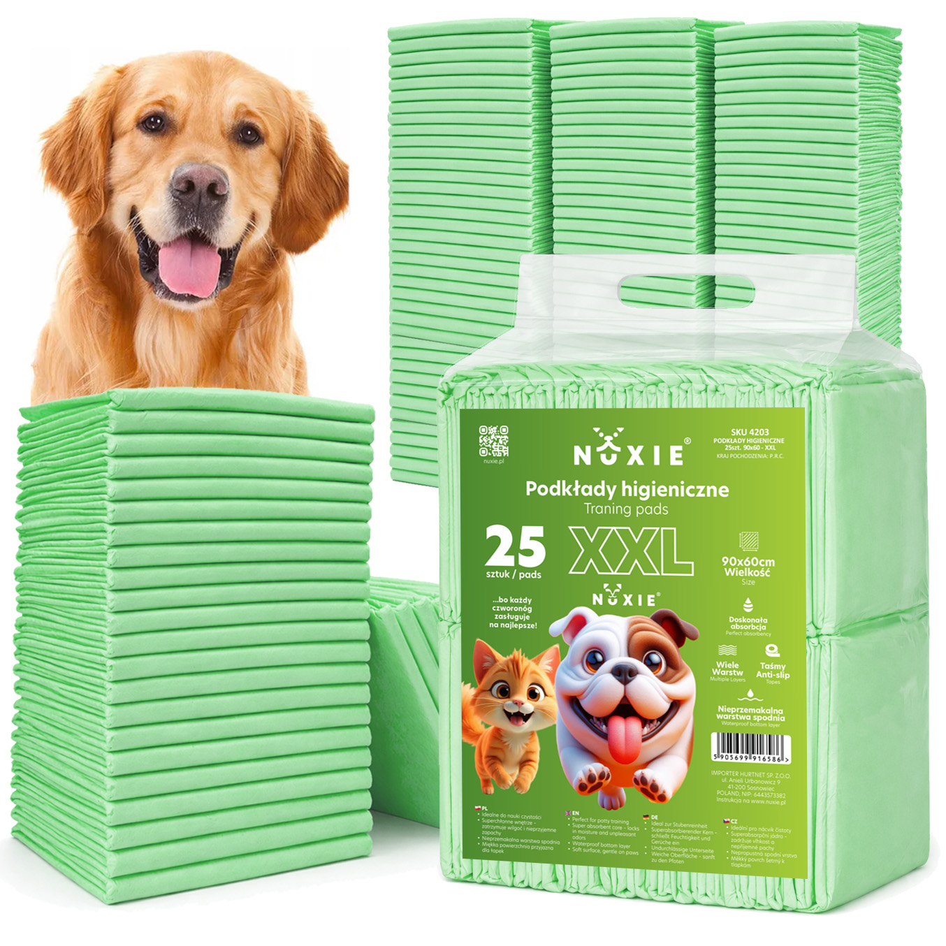 NUXIE® Mata dla psa podkłady higieniczne zielone xxl 25szt 60x90cm