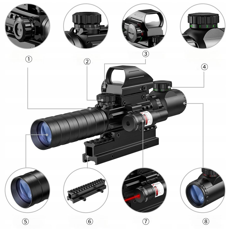 MOUNTAIN GHOST® Luneta celownicza 3-9x32 celownik kolimator red dot czerwony zielony laser laserowy 3w1 - obrazek 2