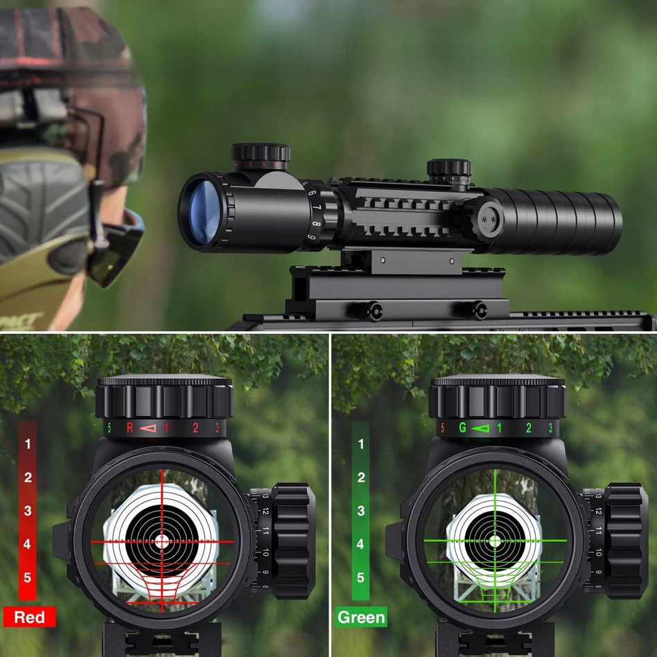MOUNTAIN GHOST® Luneta celownicza 3-9x32 celownik kolimator red dot czerwony zielony laser laserowy 3w1 - obrazek 3