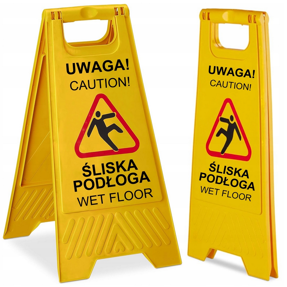 HÖGLER Tablica ostrzegawcza dwustronna żółta potykacz uwaga śliska podłoga
