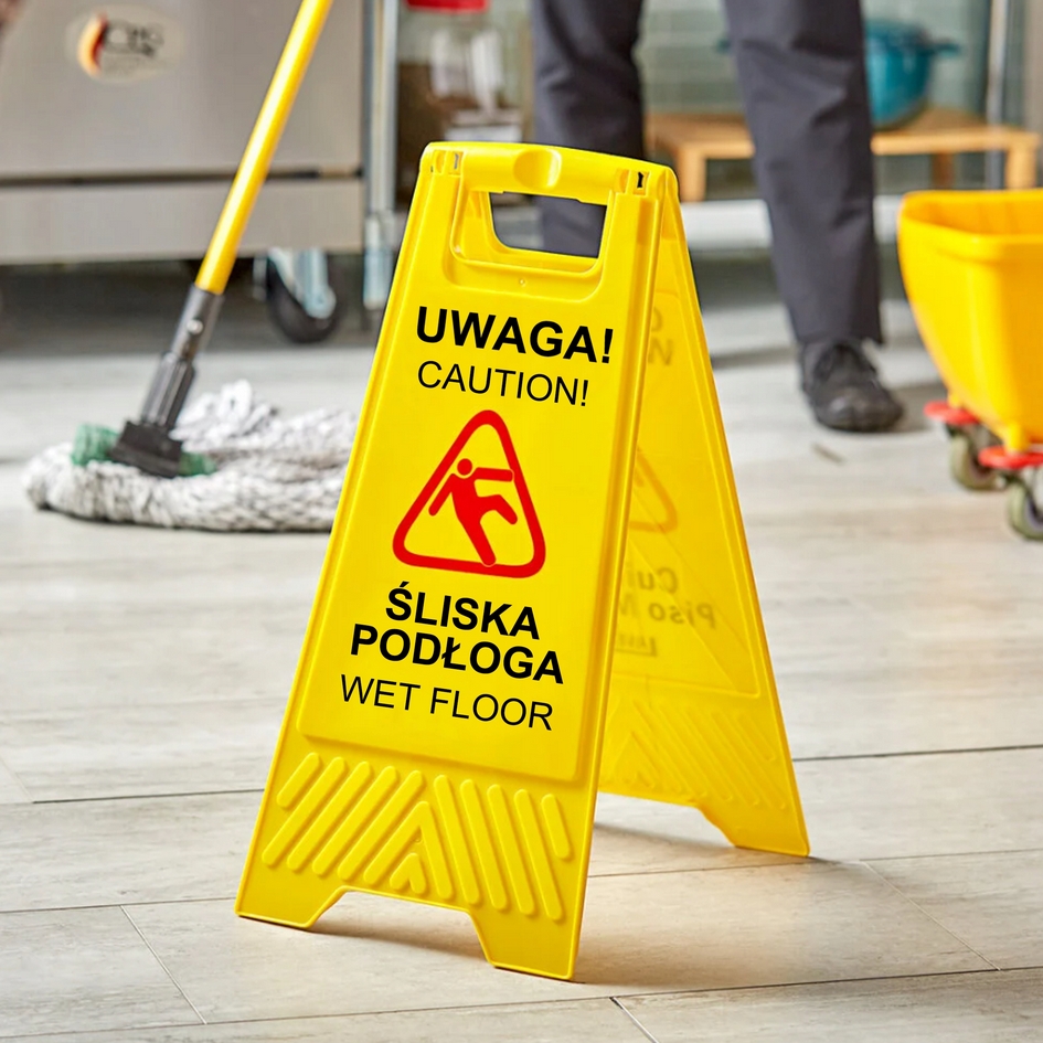HÖGLER Tablica ostrzegawcza dwustronna żółta potykacz uwaga śliska podłoga - obrazek 4
