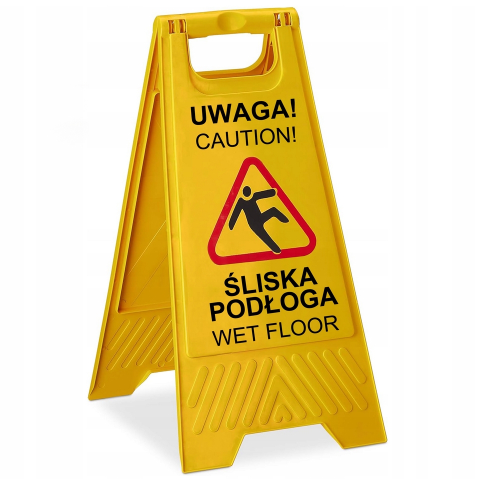 HÖGLER Tablica ostrzegawcza dwustronna żółta potykacz uwaga śliska podłoga - obrazek 5