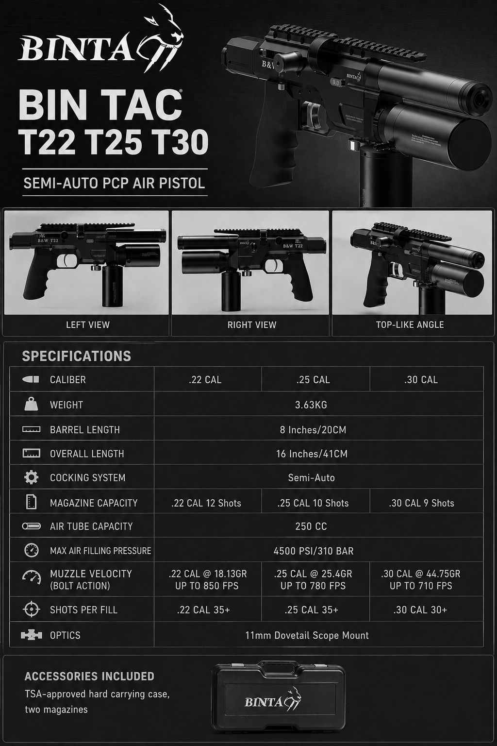 BINTAC AEA Wiatrówka karabinek T30 .30 kal. 7,62mm pcp pneumatyczny ekp<17J - obrazek 2
