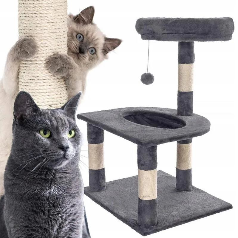 NUXIE PREMIUM® Drapak duży dla kota wieża drzewko legowisko domek z zabawkami 3 poziomy 70cm