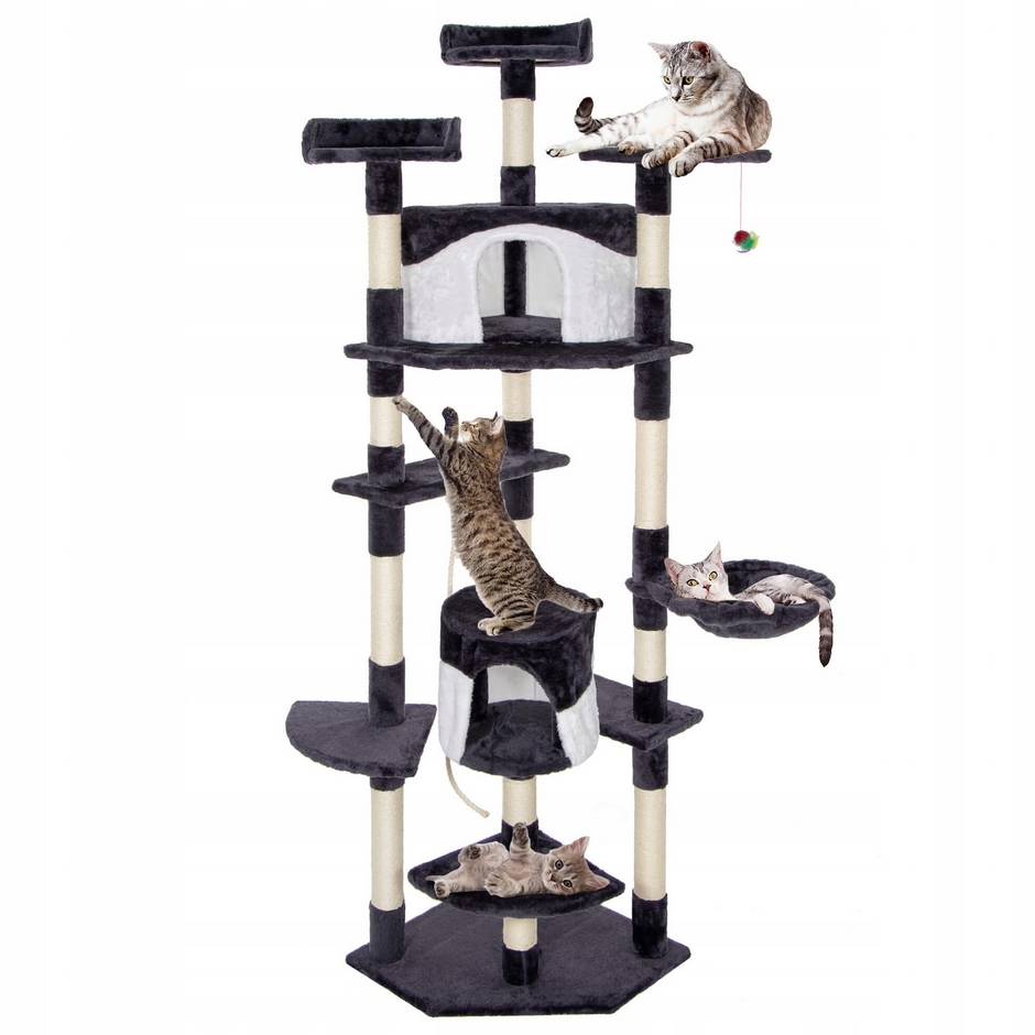 NUXIE PREMIUM® Drapak dla kota wieża drzewko legowisko domek z zabawkami 11 poziomów 203cm xxl