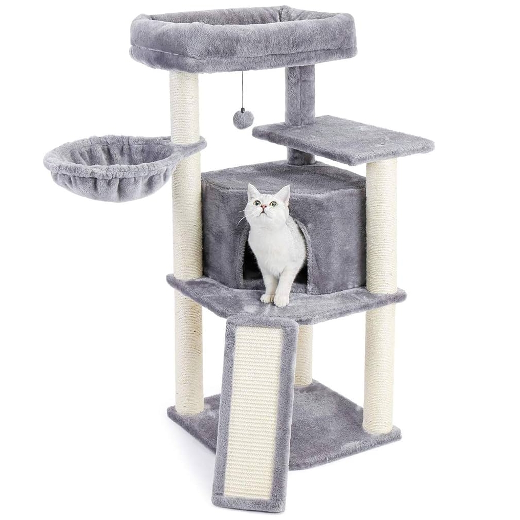 NUXIE PREMIUM® Drapak dla kota wieża drzewko legowisko domek z zabawkami 4 poziomy 106cm