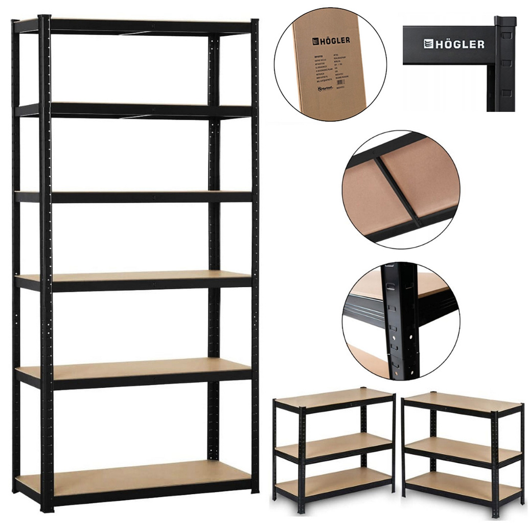 HÖGLER Regał metalowy magazynowy garażowy czarny 6 półek 1260kg 222x90x40