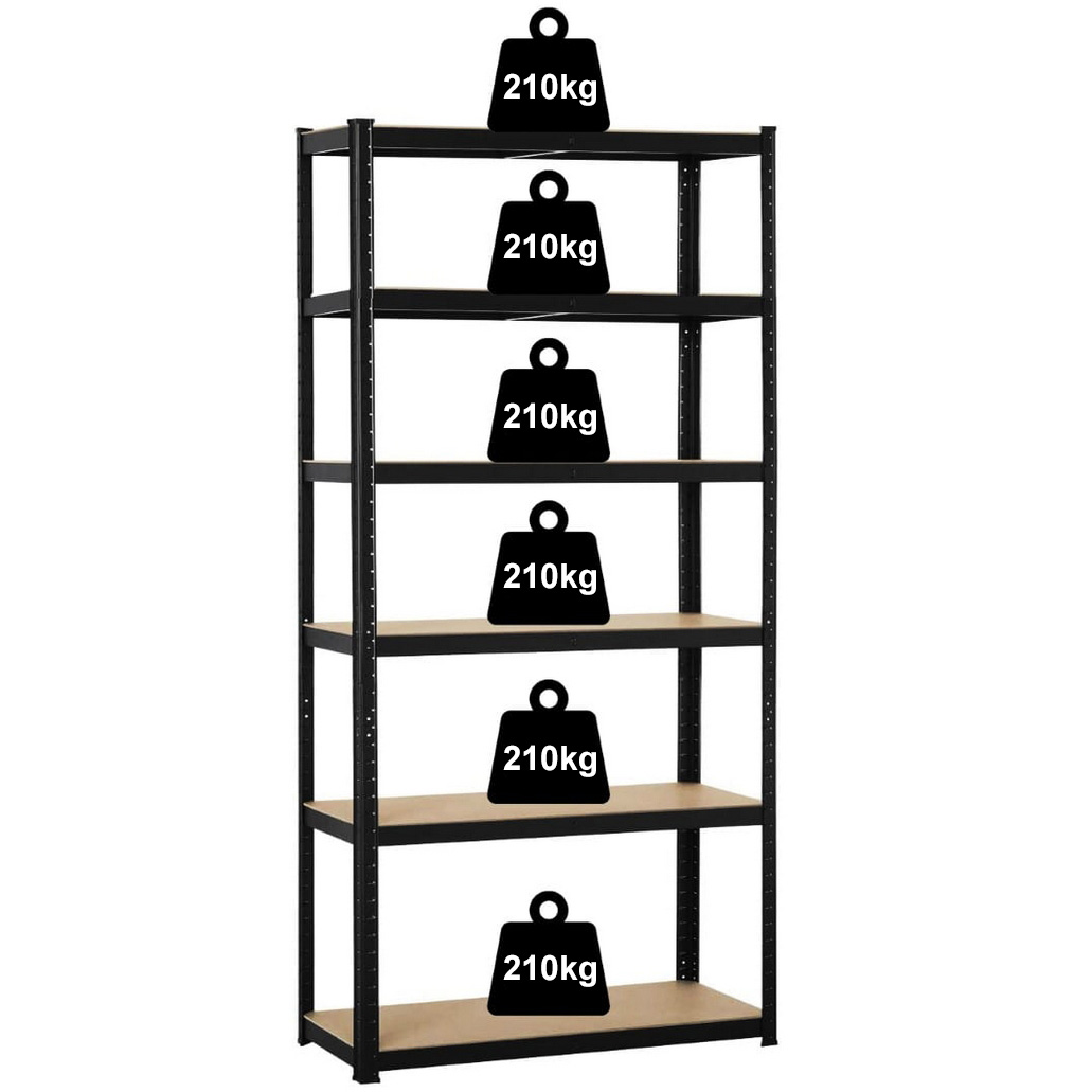 HÖGLER Regał metalowy magazynowy garażowy czarny 6 półek 1260kg 222x90x40 - obrazek 7