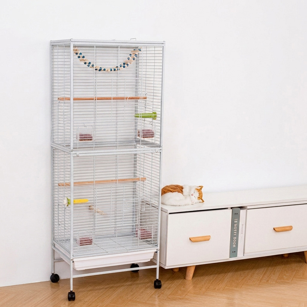 NUXIE® Klatka dla ptaków papug na ptaki woliera metalowa biała akcesoria kółka zestaw 128cm - obrazek 2