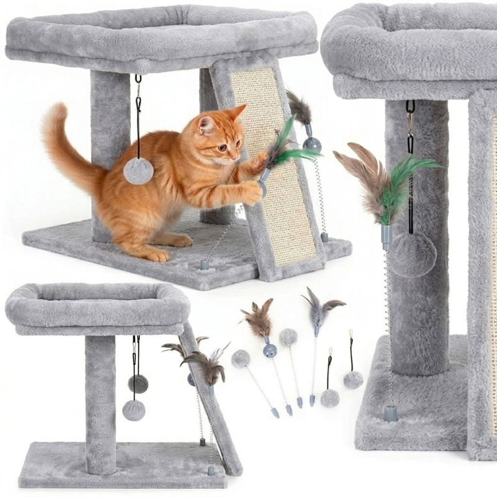 NUXIE PREMIUM® Drapak dla kota wieża drzewko legowisko domek z zabawkami 2 poziomy 50cm