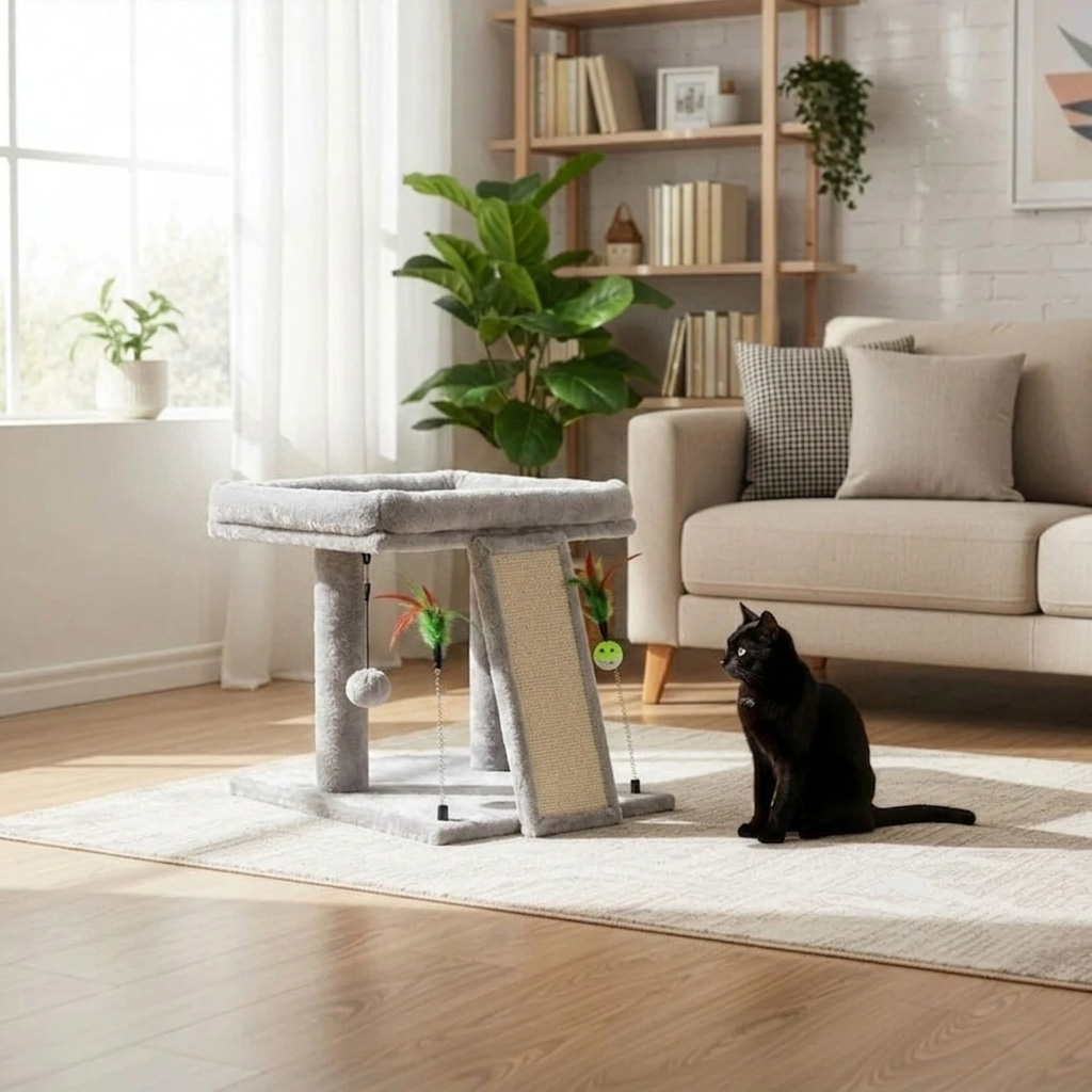 NUXIE PREMIUM® Drapak dla kota wieża drzewko legowisko domek z zabawkami 2 poziomy 50cm - obrazek 5