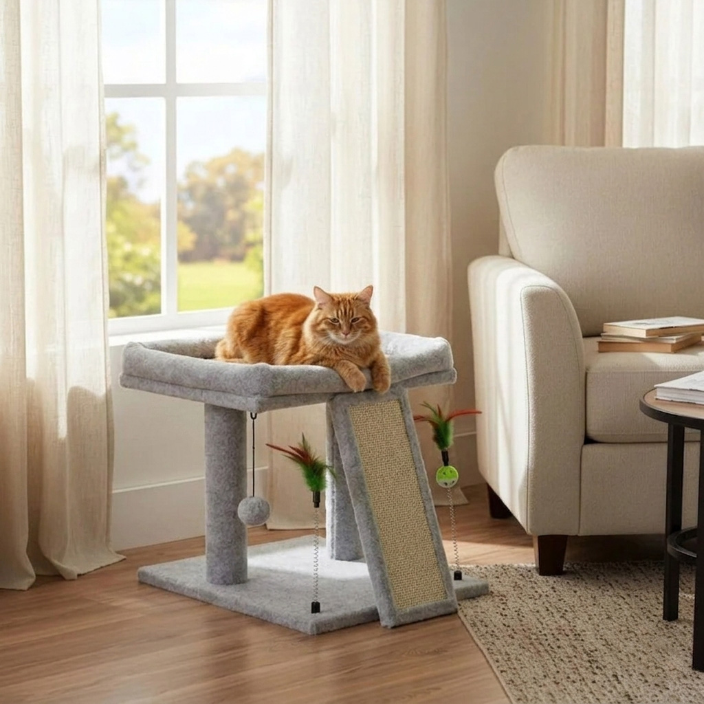 NUXIE PREMIUM® Drapak dla kota wieża drzewko legowisko domek z zabawkami 2 poziomy 50cm - obrazek 6