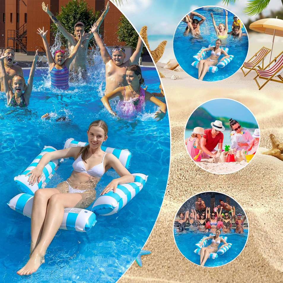 PLAYJOY Materac do pływania dmuchany wodny do basenu plażowy ponton leżak hamak 65cm - obrazek 5