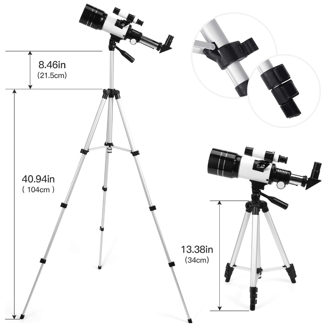 GENETIC® Teleskop astronomiczny luneta 70/300mm zoom 15x-150x regulowany statyw akcesoria zestaw - obrazek 9