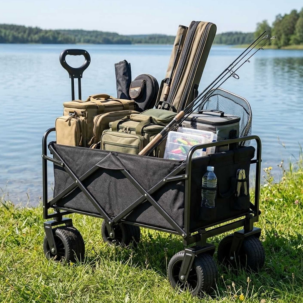 PLAYJOY Wózek transportowy plażowy wędkarski składany na kółkach zakupy ryby 120l - obrazek 3