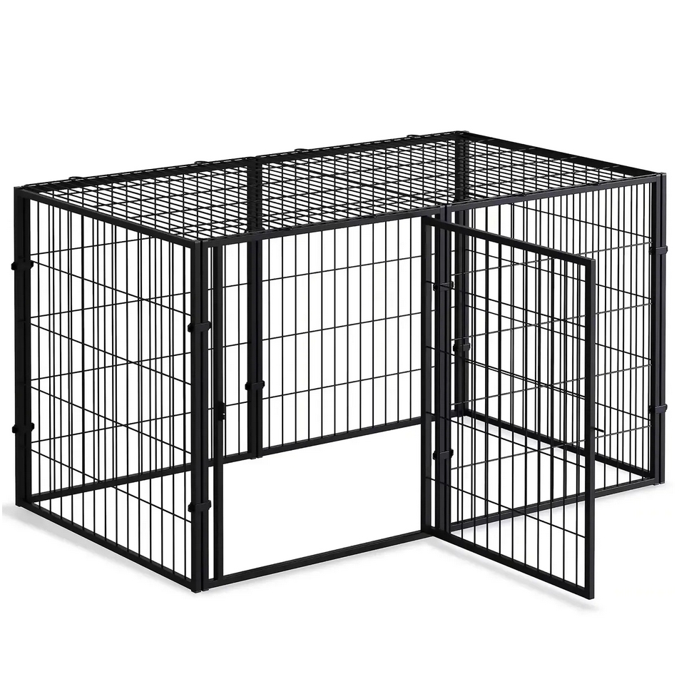 NUXIE® PREMIUM Kojec klatka zagroda z nakryciem modułowa dla zwierząt psa kota czarna 6 paneli x 70x60cm
