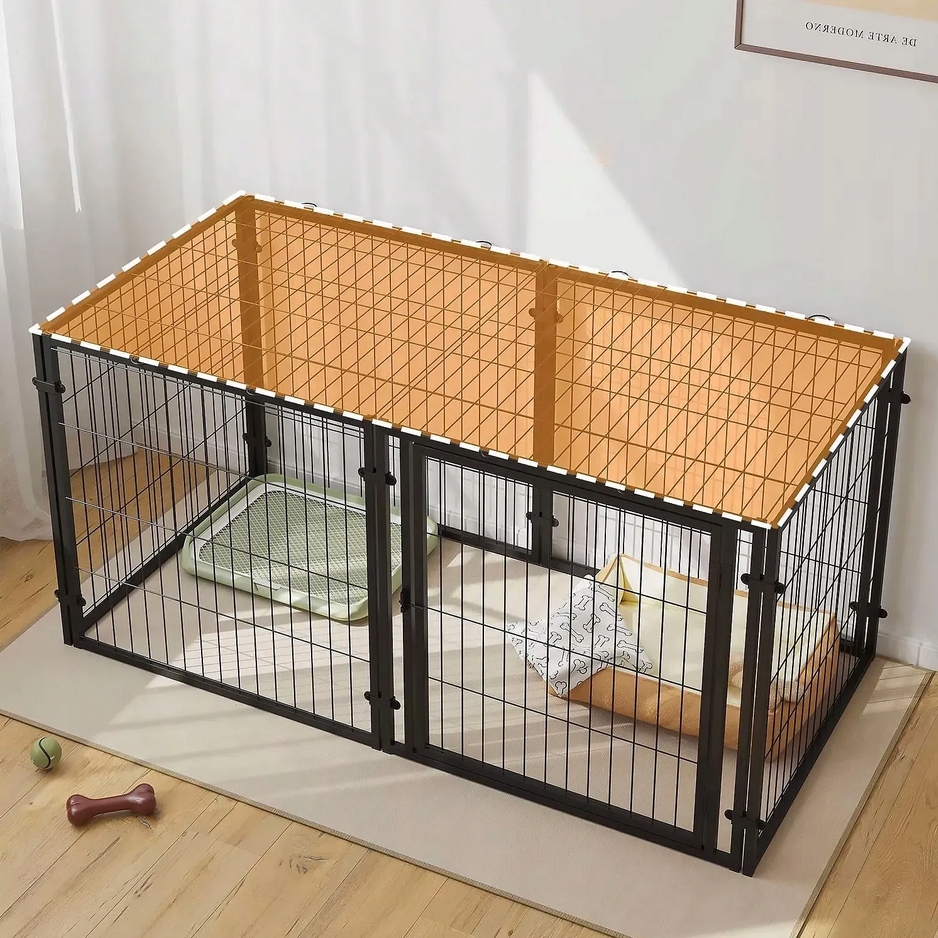 NUXIE® PREMIUM Kojec klatka zagroda z nakryciem modułowa dla zwierząt psa kota czarna 6 paneli x 70x60cm - obrazek 3