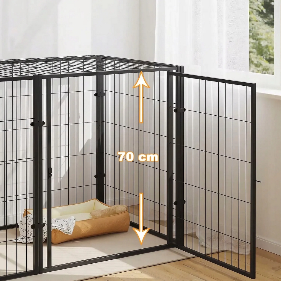 NUXIE® PREMIUM Kojec klatka zagroda z nakryciem modułowa dla zwierząt psa kota czarna 6 paneli x 70x60cm - obrazek 5