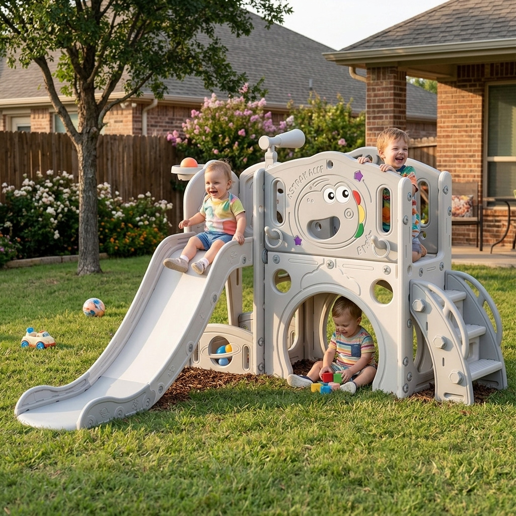 PLAYJOY Zjeżdżalnia dla dzieci domowa ogrodowa wolnostojąca wielokolorowa 155cm - obrazek 3