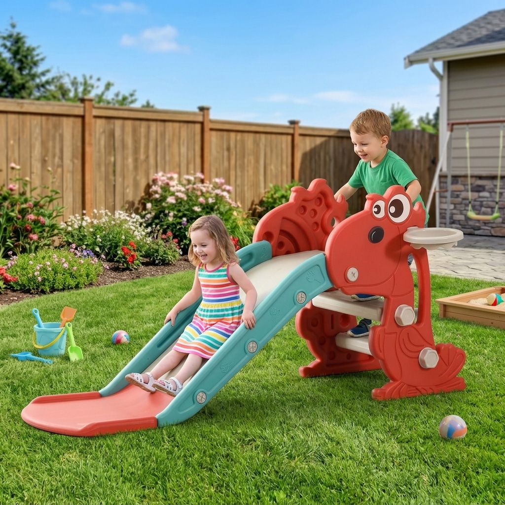 PLAYJOY Zjeżdżalnia dla dzieci domowa ogrodowa wolnostojąca wielokolorowa 120cm - obrazek 4
