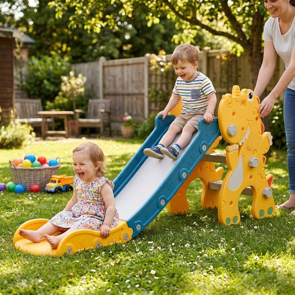 PLAYJOY Zjeżdżalnia dla dzieci domowa ogrodowa wolnostojąca wielokolorowa 145cm - obrazek 5