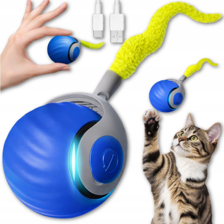 NUXIE® Zabawka interaktywna dla kota psa uciekająca piłka z ogonem led wibracje elektryczna