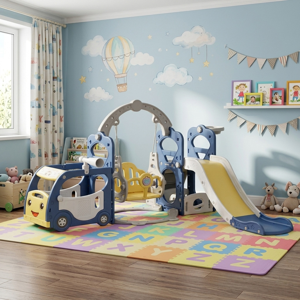 PLAYJOY Zjeżdżalnia dla dzieci huśtawka domowa ogrodowa wolnostojąca wielokolorowa 205cm - obrazek 2