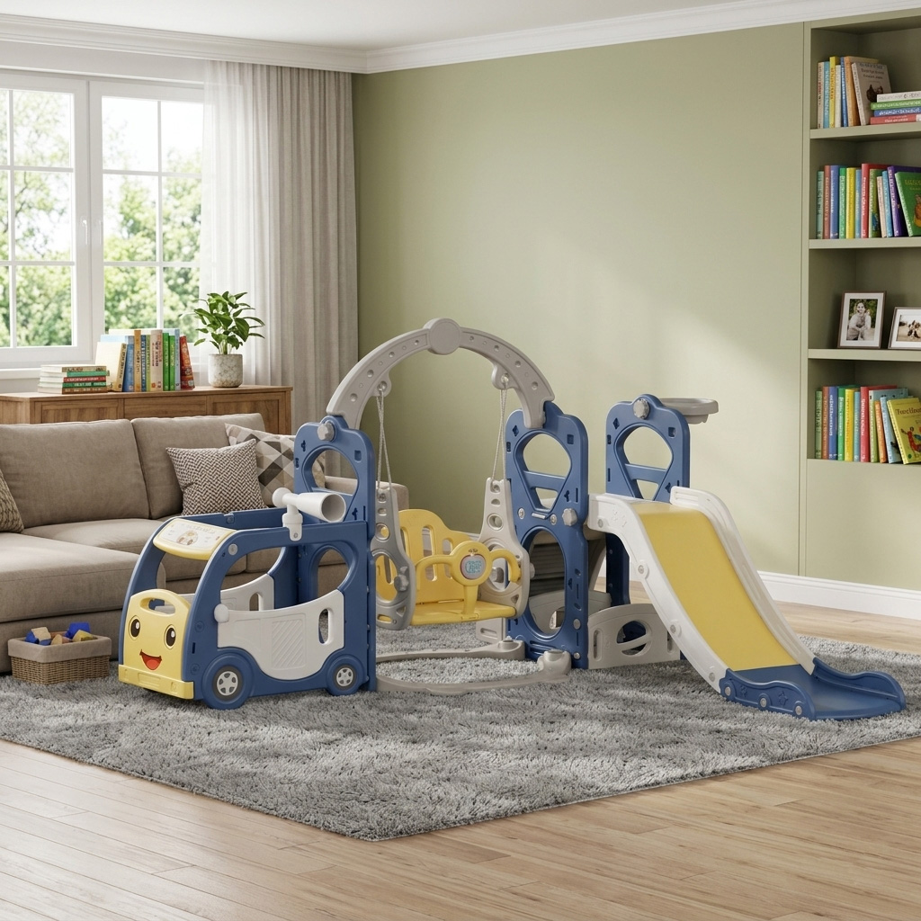 PLAYJOY Zjeżdżalnia dla dzieci huśtawka domowa ogrodowa wolnostojąca wielokolorowa 205cm - obrazek 3