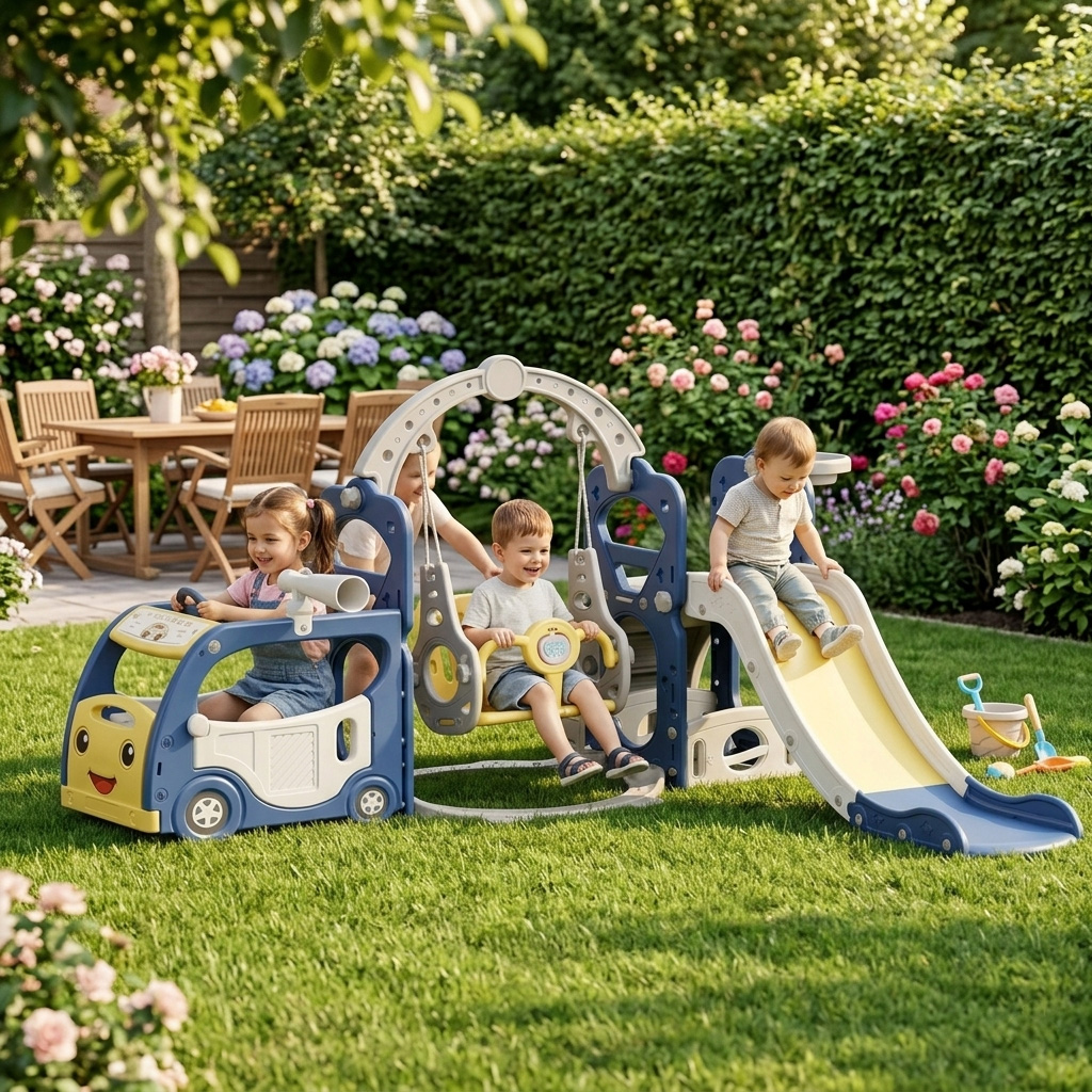 PLAYJOY Zjeżdżalnia dla dzieci huśtawka domowa ogrodowa wolnostojąca wielokolorowa 205cm - obrazek 4